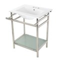 Kingston Brass VPB24187W46 24-Inch Ceramic Console Sink (4-Inch, 3-Hole), White/Polished Nickel VPB24187W46